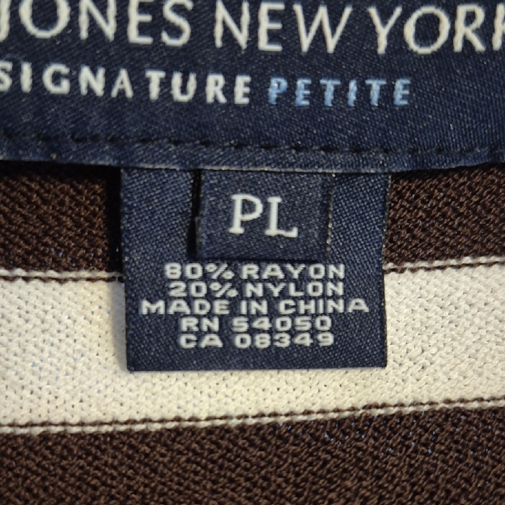 JONES NEW YORK  Chocolate & White Striped 3/4 Sleeve Top - LP - Picture 5 of 6